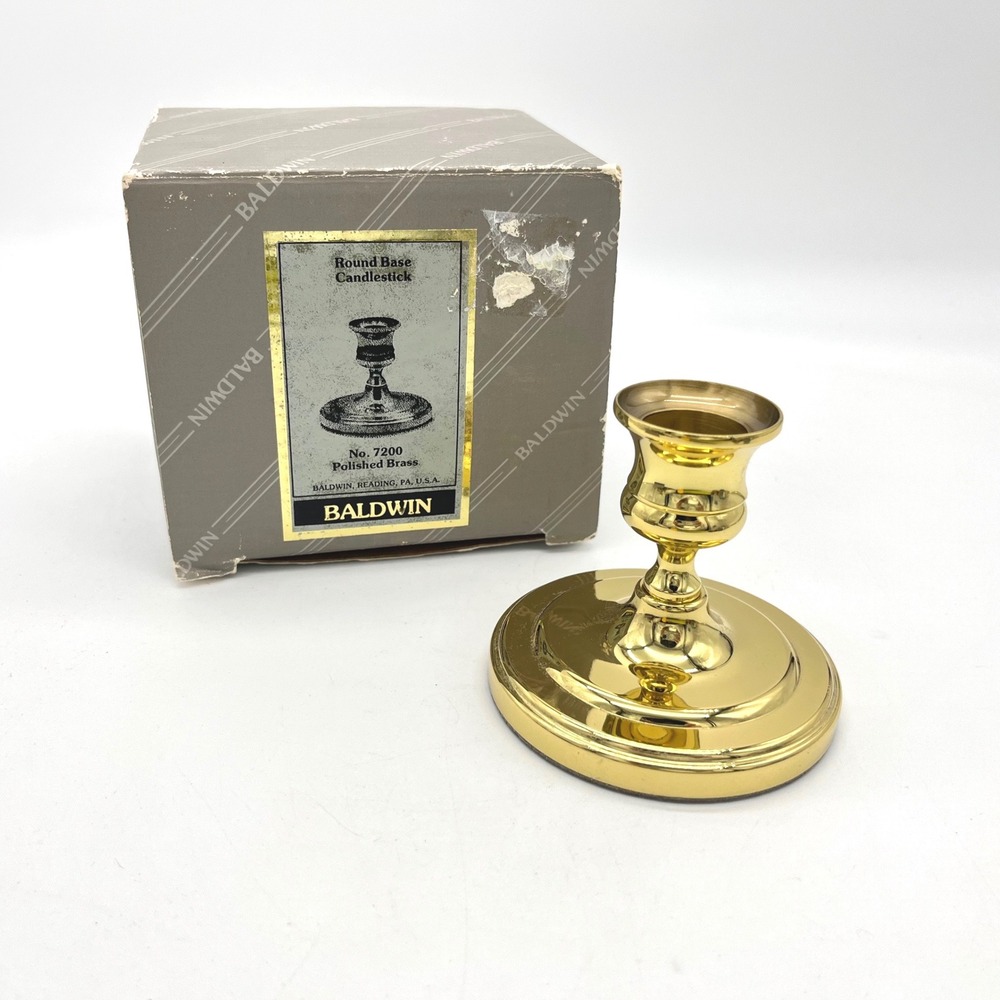Baldwin 7200 Round Base Candlestick Polished Solid Brass Made in USA Vintage Box
